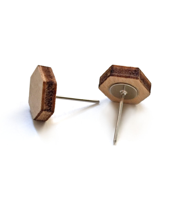 Holz-Ohrstecker 6-Eck Natur – Bild 2