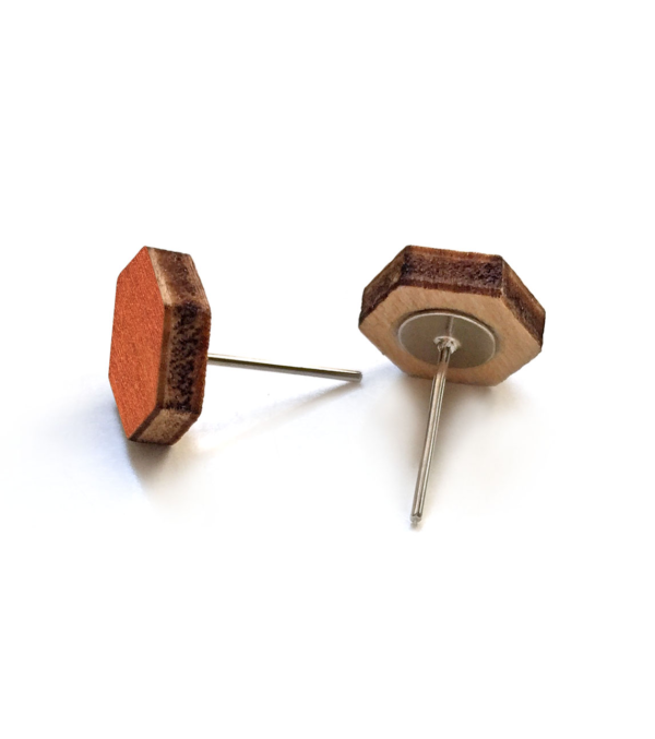 Holz-Ohrstecker 6-Eck Kupfer – Bild 2