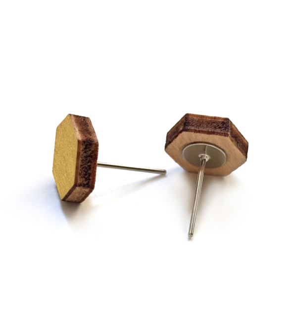 Holz-Ohrstecker 6-Eck Gold – Bild 2