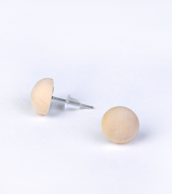 Wooden ear studs Hemisphere natural