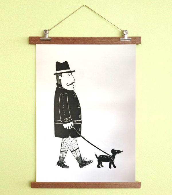 Poster Man with dog with mounting