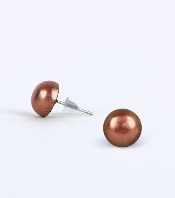 Wooden ear studs Hemisphere copper