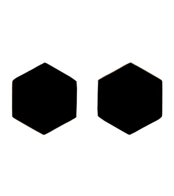 Wooden ear studs Hexagon Black