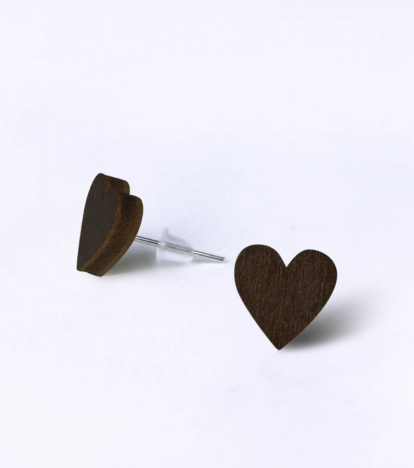 Wooden ear studs Heart Black