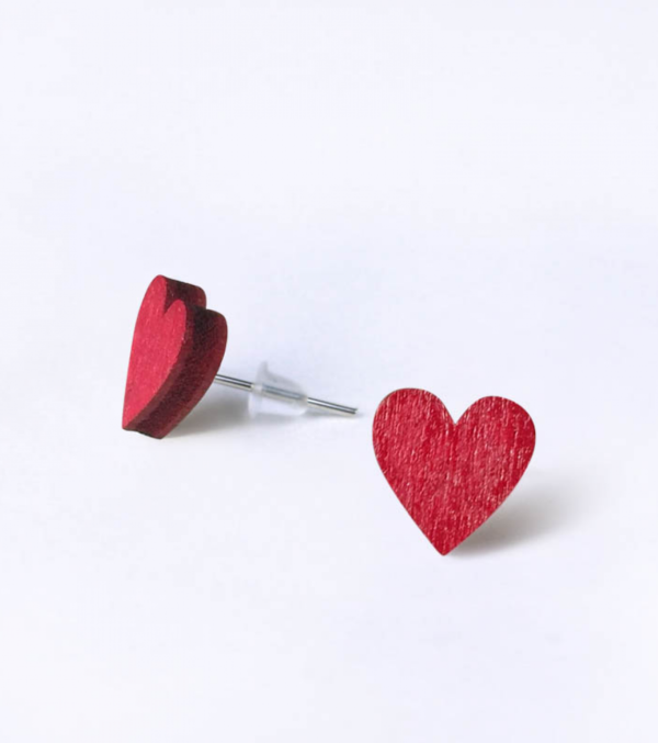 3 Pack wooden ear studs Heart nature-brown-red - Image 4