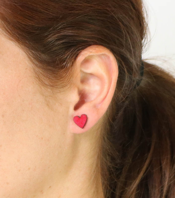 3 Pack wooden ear studs Heart nature-brown-red - Image 5