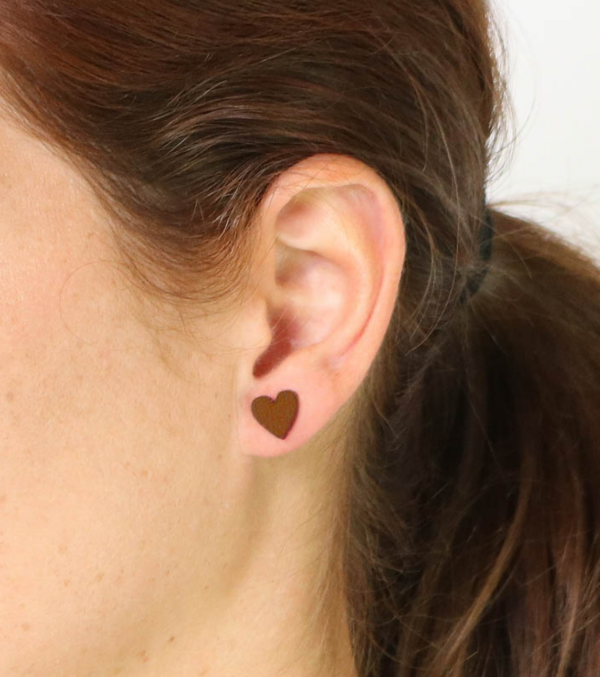 Wooden ear studs Heart Dark Brown - Image 2