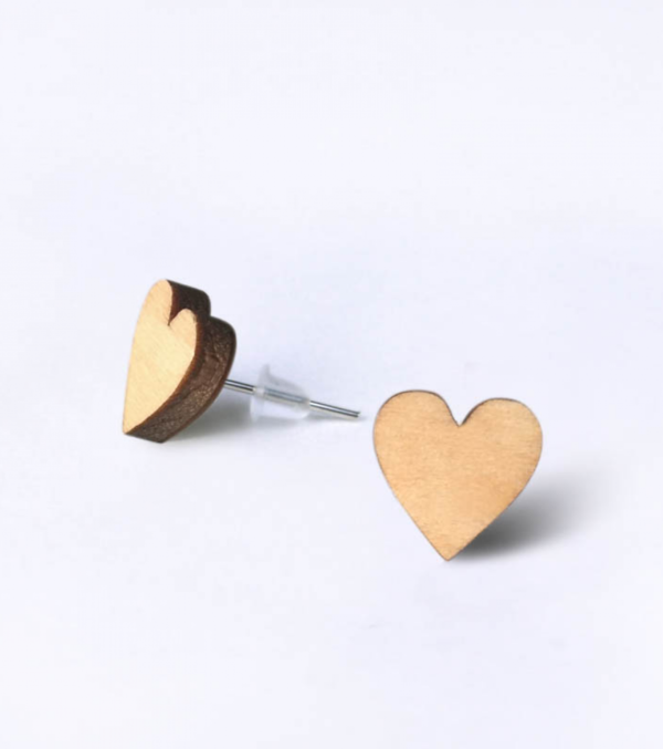 3 Pack wooden ear studs Heart nature-brown-red - Image 2