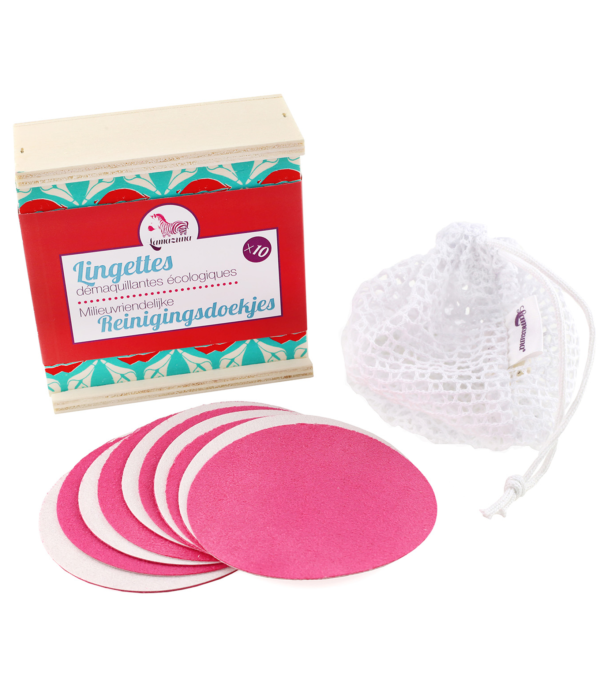 Washable Make-Up pads in wooden box, 10 pcs.