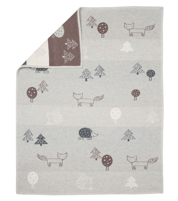 Babydecke 75 x 100, Waldtiere hellgrau