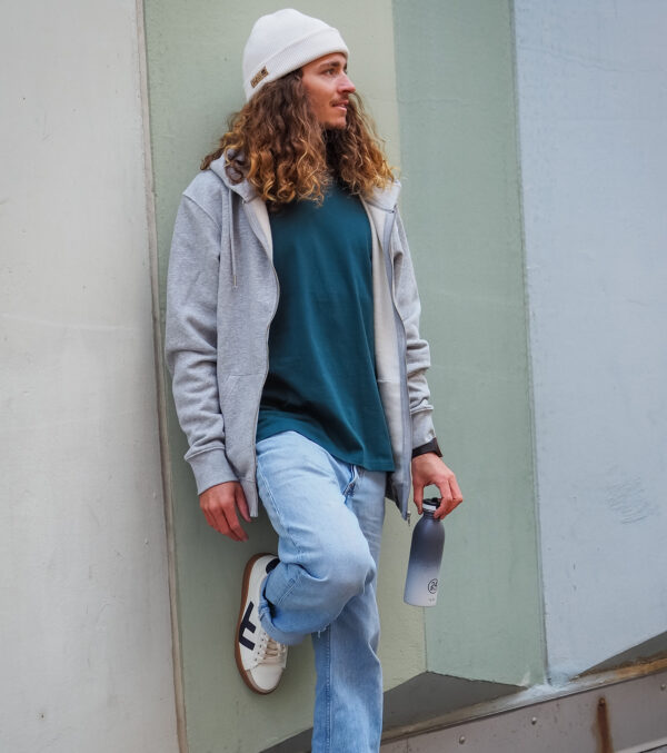 Zipjacke mit Kapuze Unisex, Grau Mélange – Bild 3