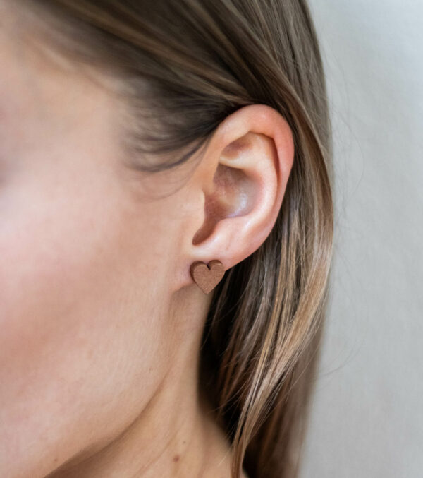 Wooden ear studs Heart Copper - Image 2