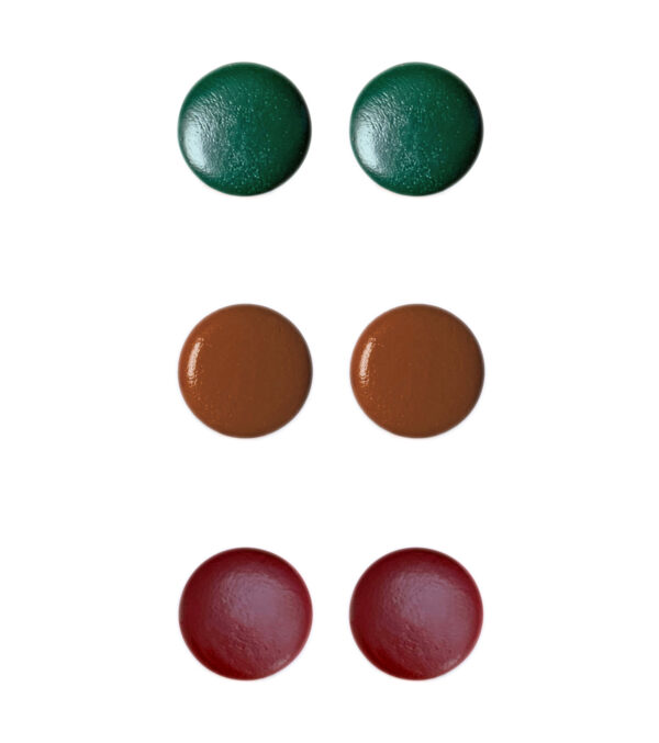 3 Pack wooden ear studs round green-brown-red