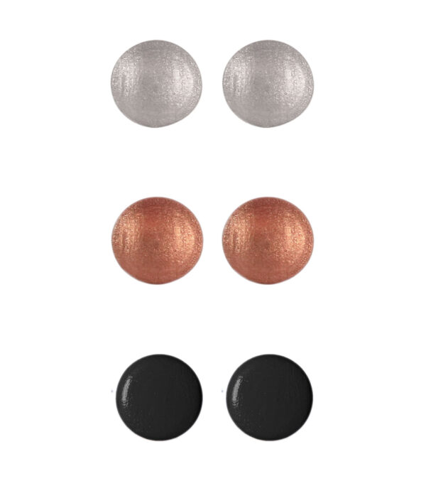 3 Pack wooden ear studs round silber-kupfer-schwarz