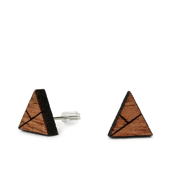 Wooden ear studs Triangle 2-Lines - Image 2