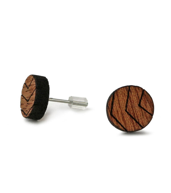 Wooden ear studs Circle 3-Lines - Image 2