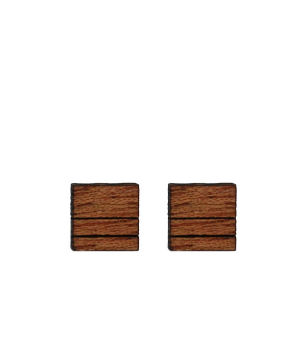Wooden ear studs Square 2-Lines