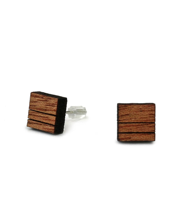 Wooden ear studs Square 2-Lines - Image 2