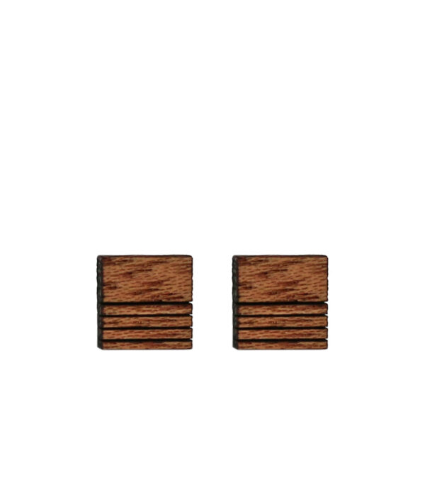 Wooden ear studs Square 4-Lines