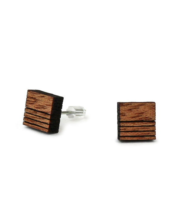 Wooden ear studs Square 4-Lines - Image 2