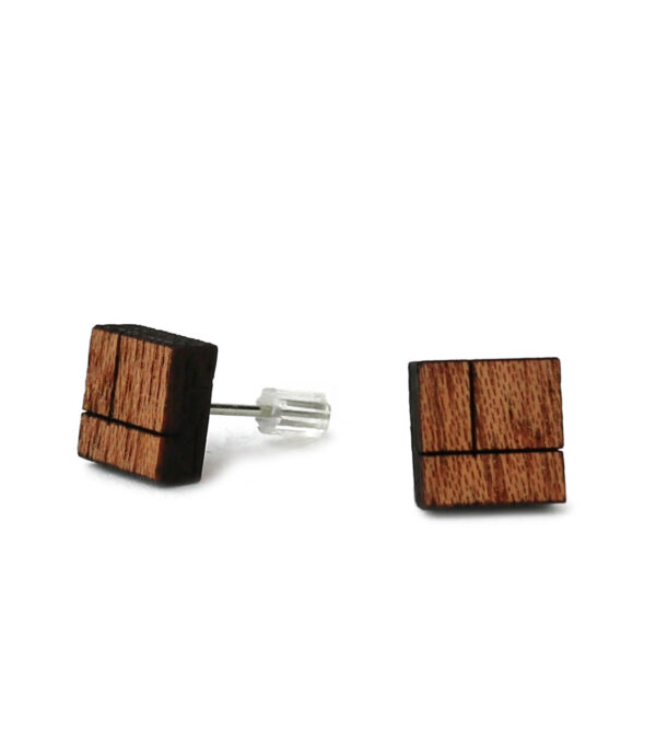 Wooden ear studs Square Angles - Image 2