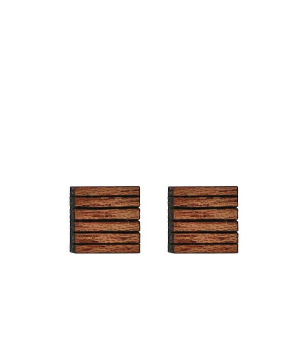 Wooden ear studs Square 5-Lines