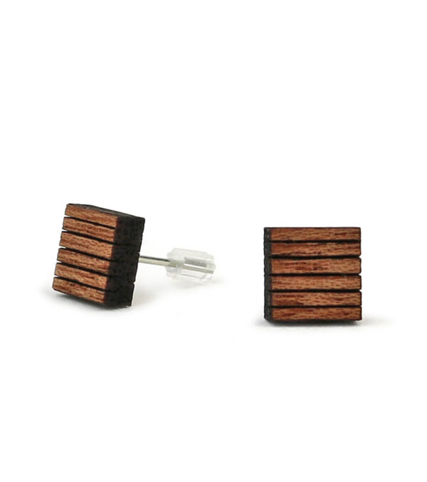 Wooden ear studs Square 5-Lines - Image 2