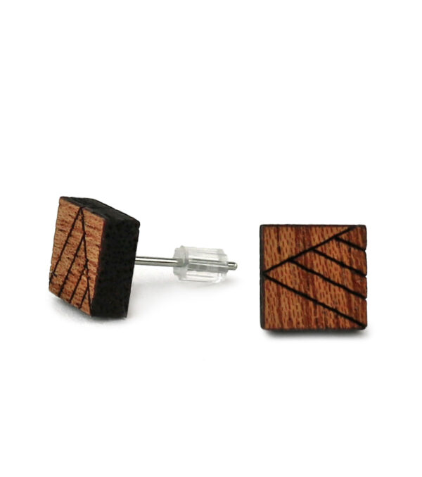 Wooden ear studs Square Triangle Lines