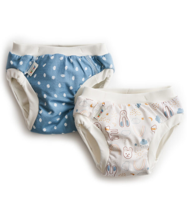 2-pack Potty Training Pants, Blue Dots - White Teddy