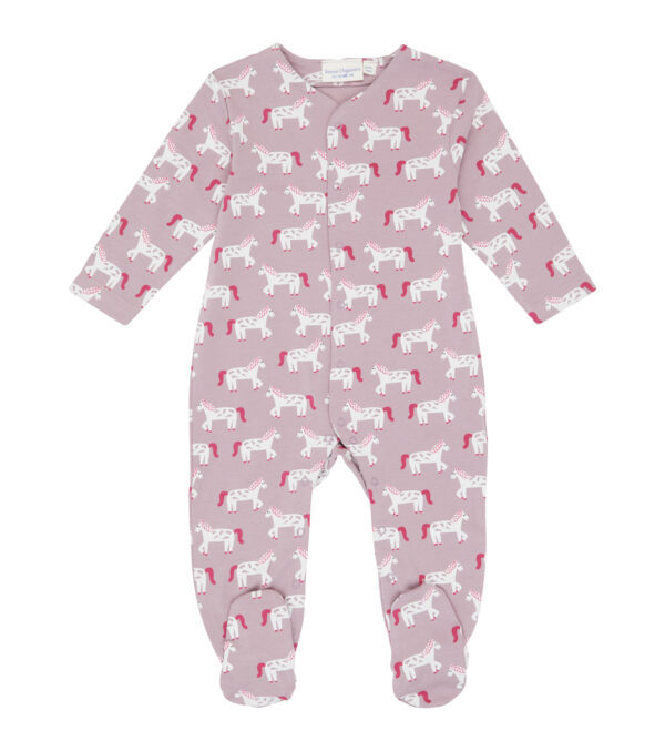 Baby Romper suit with feet, Horses mauve