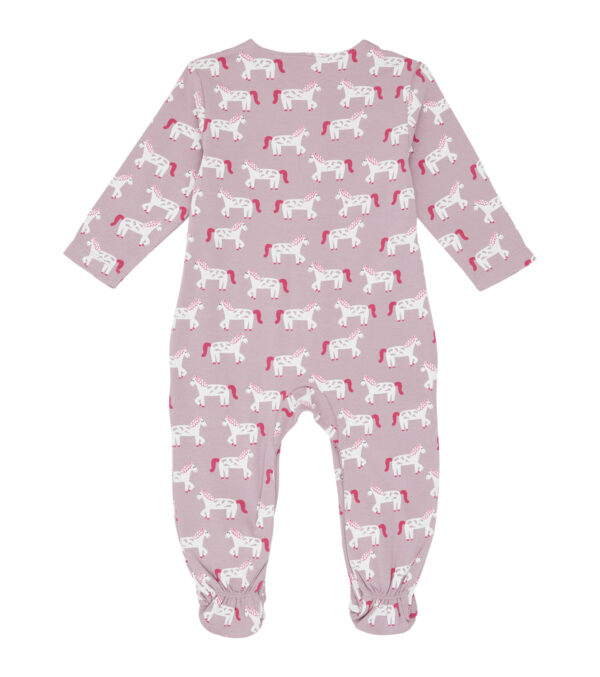 Baby Romper suit with feet, Horses mauve - Image 2