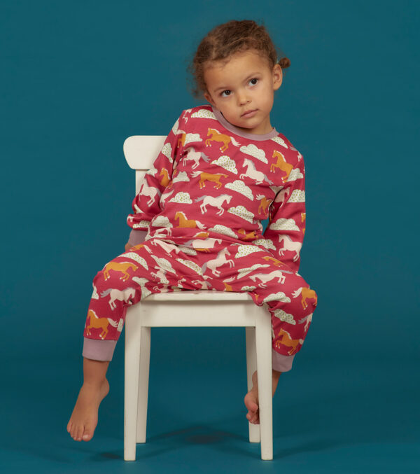 Children's Pajamas pink with Horses & Clouds - Image 4