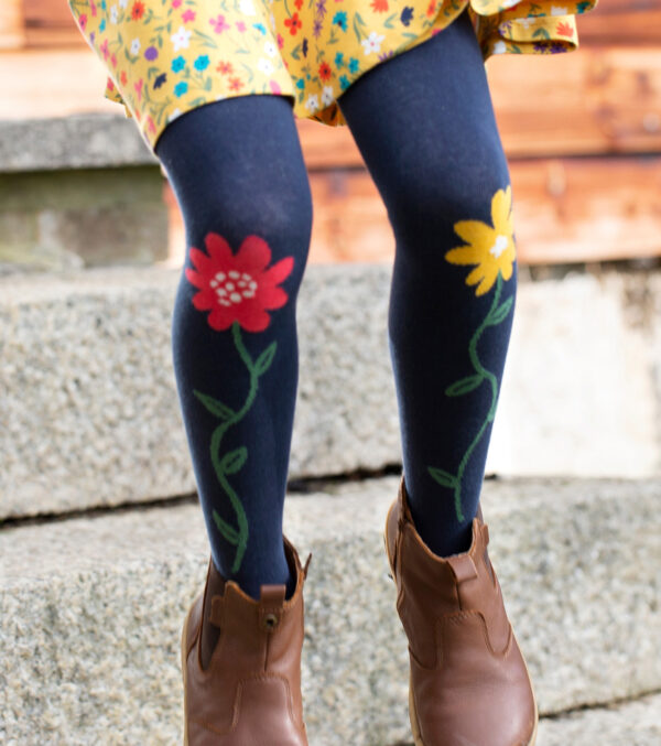 Warm Kids Tights, Pack of 2, Flowers & Stripes - Image 2