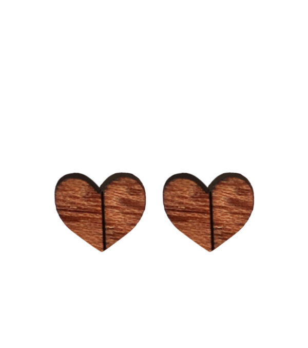 Wooden ear studs Heart 1-Line