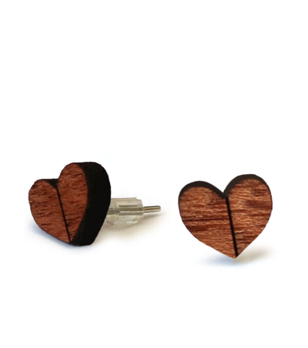 Wooden ear studs Heart 1-Line - Image 2