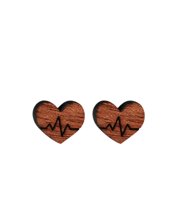 Wooden ear studs Heartbeat