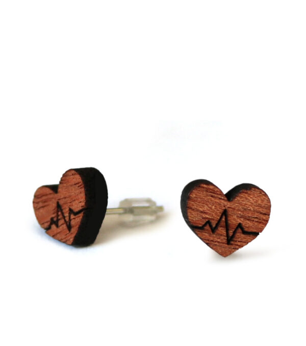Wooden ear studs Heartbeat - Image 2