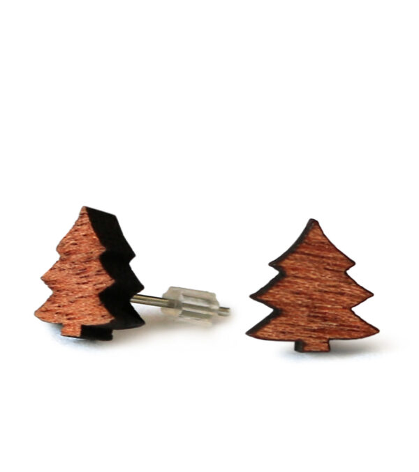 Wooden ear studs Fir Tree