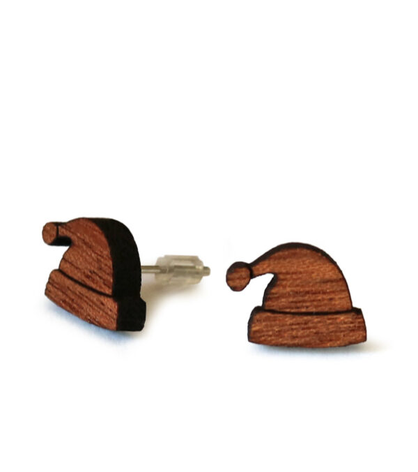 Wooden ear studs Santa hat