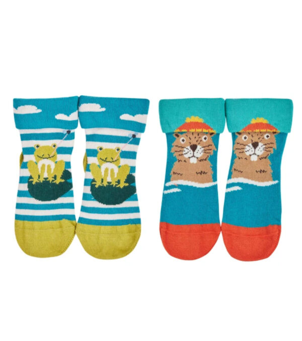 Fun toddler socks in a 2-pack, beaver & frog