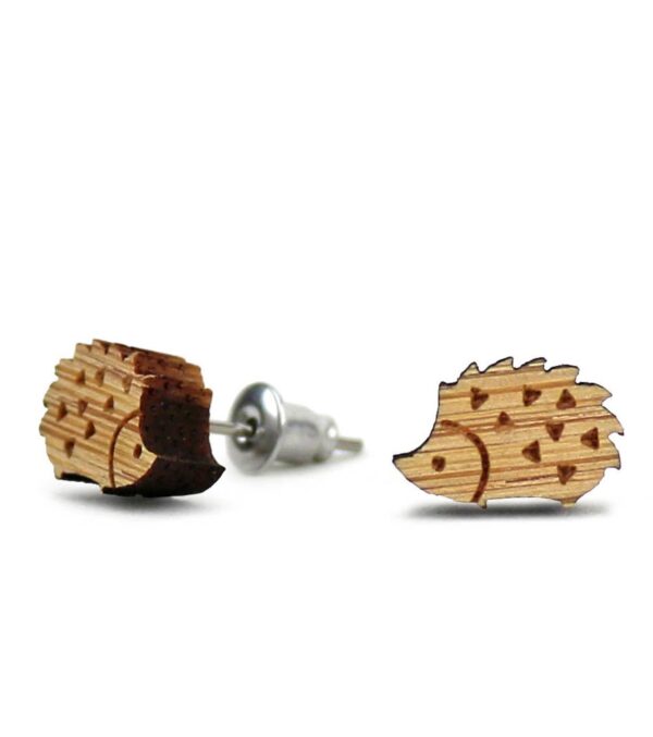 Wooden ear studs Little Hedgehog - Image 3