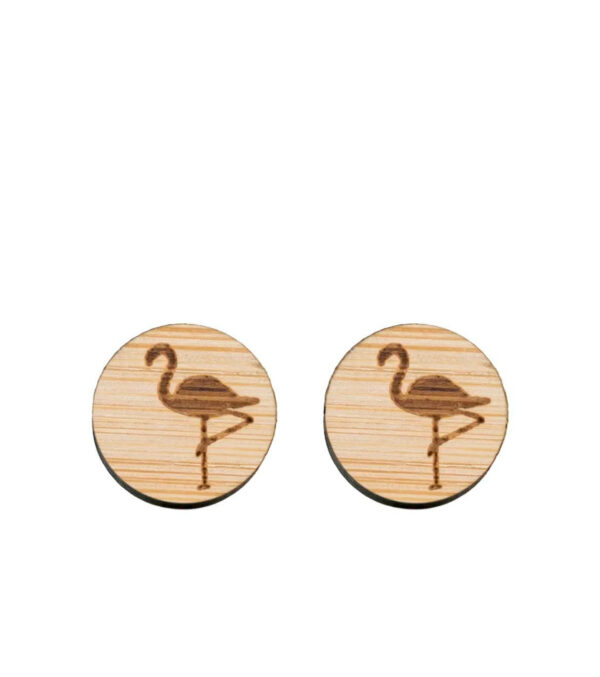 Wooden ear studs Flamingo