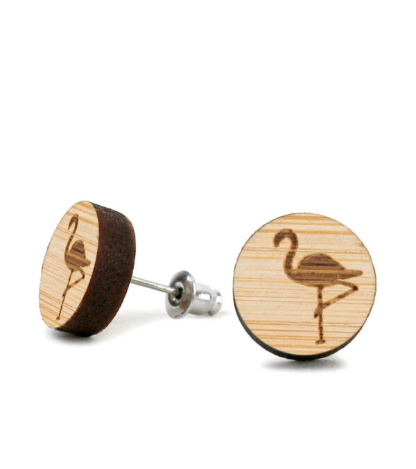 Wooden ear studs Flamingo - Image 2