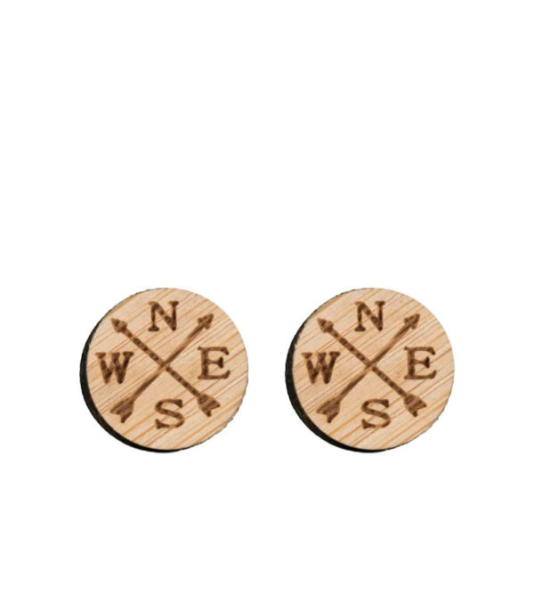 Wooden ear studs Compass