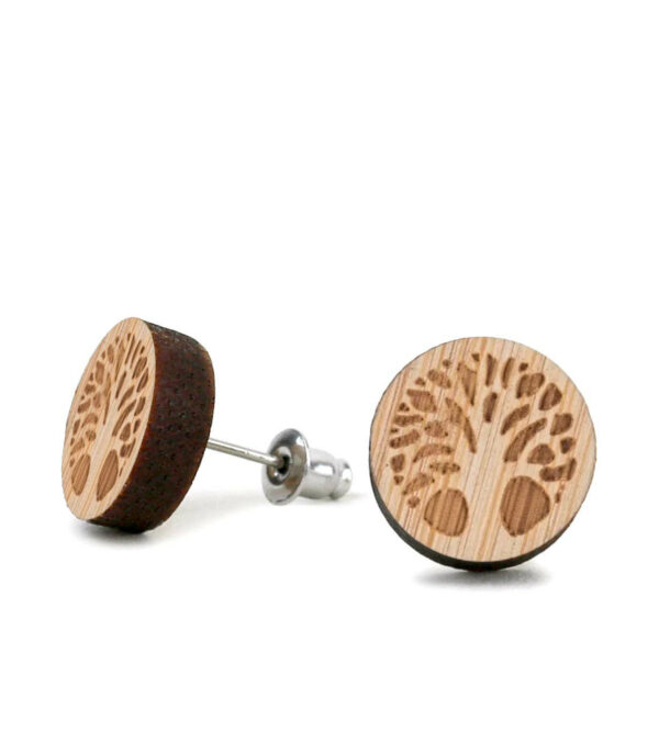 Wooden ear studs Tree of Life