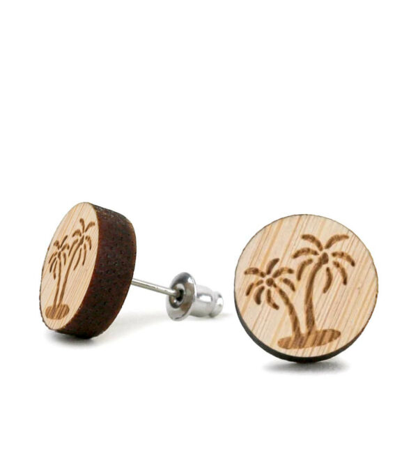 Wooden ear studs Palm trees