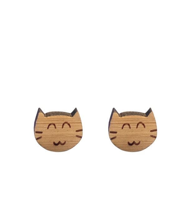Wooden ear studs Kitty