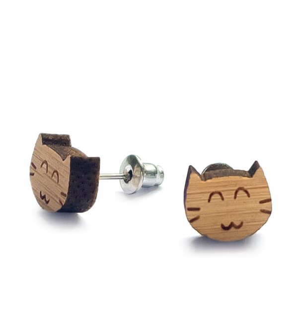Wooden ear studs Kitty - Image 2