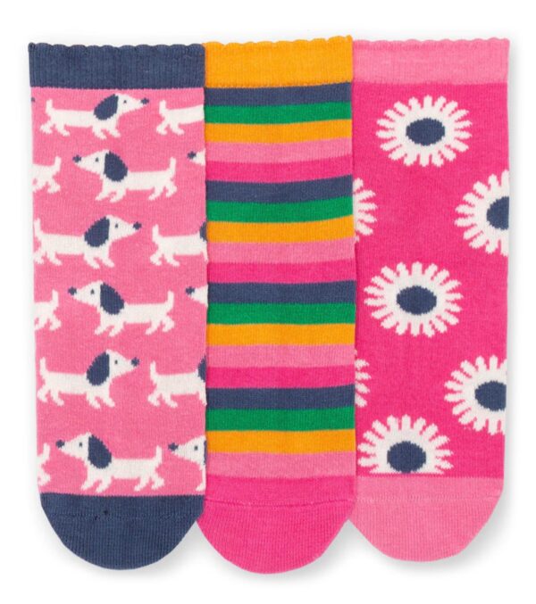 Bunte Socken 3er-Pack, Welpen & Blumen