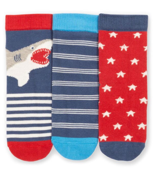 Bunte Socken 3er-Pack, Haifisch